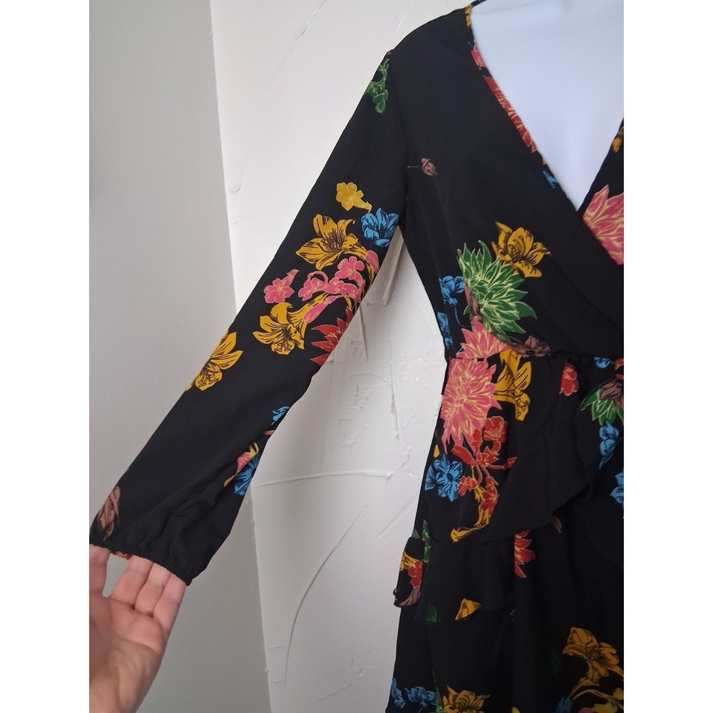 Floral Mini Dress Size Small Ruffle Trim Fairy Grunge Whimsigoth Feminine Girly - Picture 5 of 12
